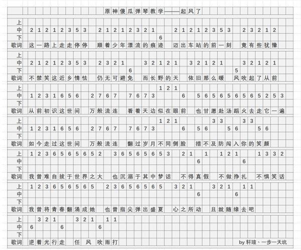 原神起风了琴谱手机版完整版分享